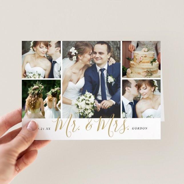 M. et Mme 5 Mariage photo Carte de remerciements (Créateur téléchargé)