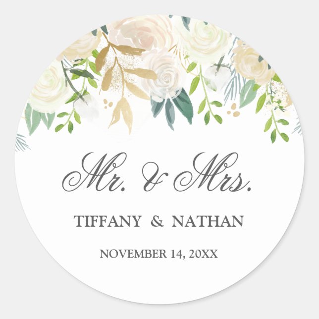 M. et Mme Aquarelle Floral Gold Sticker (Devant)