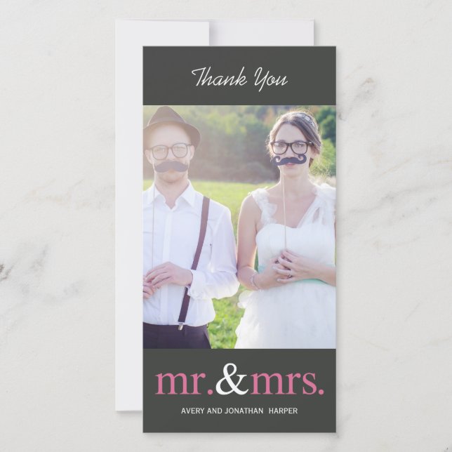 M. ET MME. Cartes de Merci mariage - Gris (Devant)