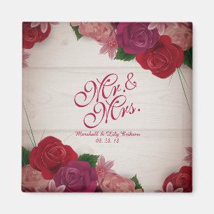 M. et Mme Elegant Floral Wedding Magnet