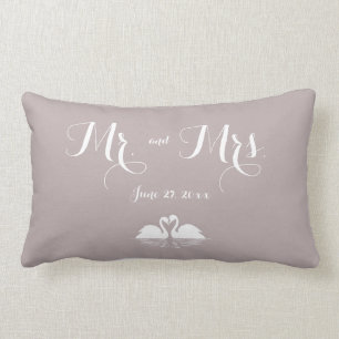 M. et Mme Elegant Grey Mariage Swans Coussin