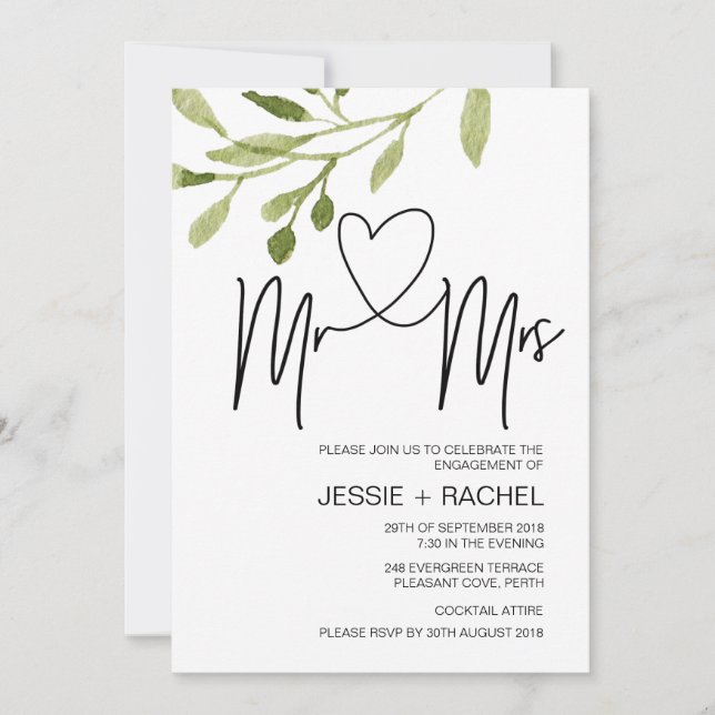 M. Et Mme Engagement Party Invitations Eucalyptus (Devant)