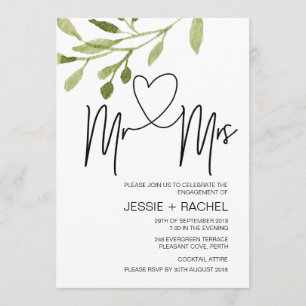 M. Et Mme Engagement Party Invitations Eucalyptus