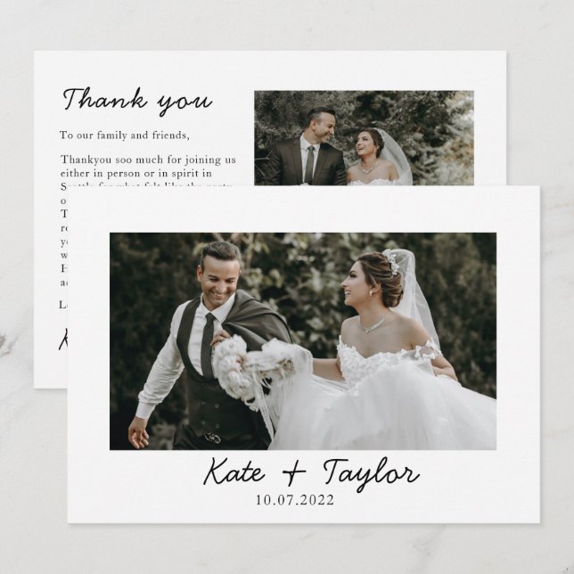 M. et Mme Mariage de photos Carte de remerciements (Devant / Derrière)