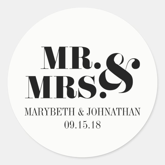M. et Mme Modern Bold Wedding Favor Sticker (Devant)
