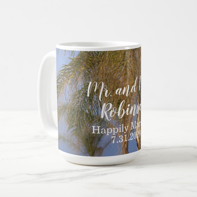 M. et Mme Palm Trees Mariage Mug (Devant gauche)