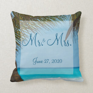M. et Mme Palm Trees sur la plage Coussins de mari