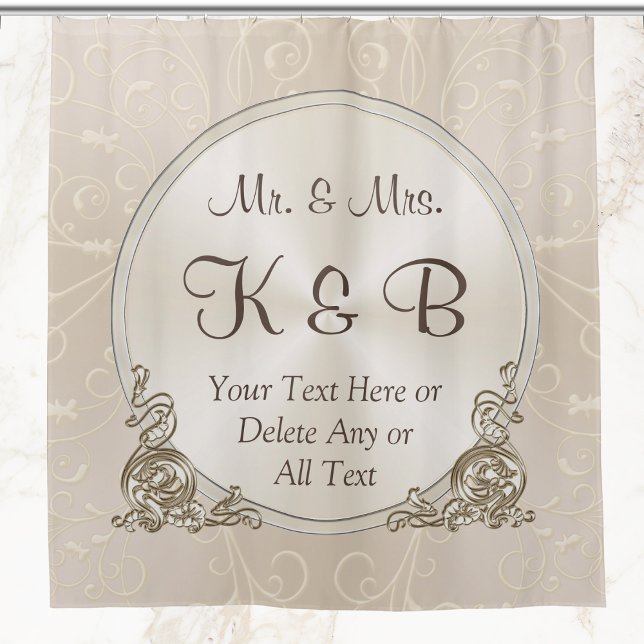M. et Mme Rideau de douche personnalisé (Mr and Mrs Shower Curtain. Unique Wedding Gifts for Bathroom. Taupe, Personalized Shower Curtain. )