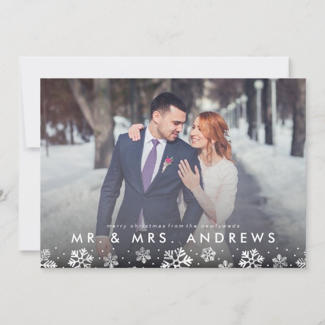 M. et Mme Snowflake Carte photo nouvellement marié (Devant)