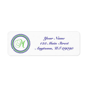 M Étiquette de adresse Mongramme circulaire (Vert