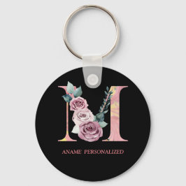 M Floral Monogram Name Letters Pink Agate Schlüsse Schlüsselanhänger