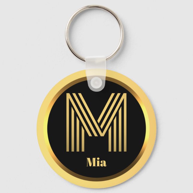M Gold Mit Monogramm Letter Personalisiert Schlüss Schlüsselanhänger (Vorderseite)