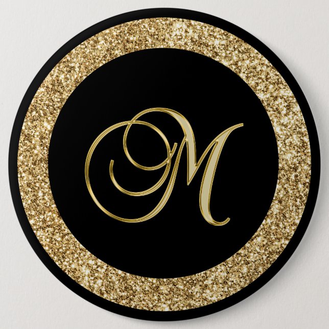 M goldenes Monogramm schwarz Button (Vorderseite)