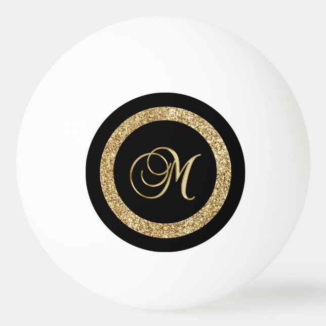 M goldenes Monogramm schwarz Tischtennisball (Vorderseite)