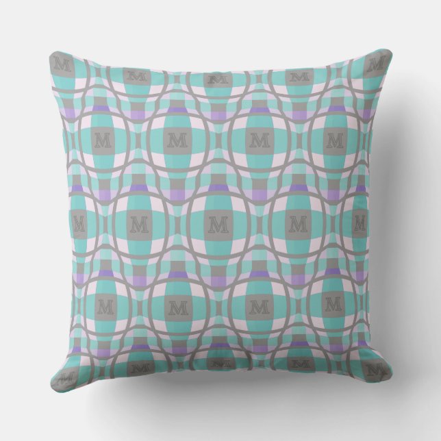 M Initial Square Circle Logo Aquamarin Lilac Grau  Kissen (Rückseite)