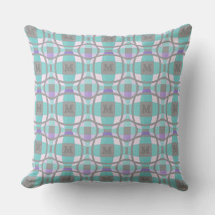 M Initial Square Circle Logo Aquamarin Lilac Grau Kissen
