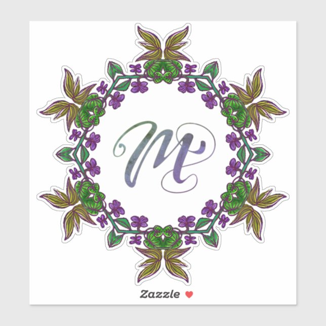 M Initial Unique & Bizarre Boho Blume Hübsch Aufkleber (Blatt)