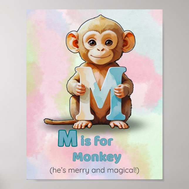 M is for Monkey - Süße Tier Alphabet Poster (Vorne)