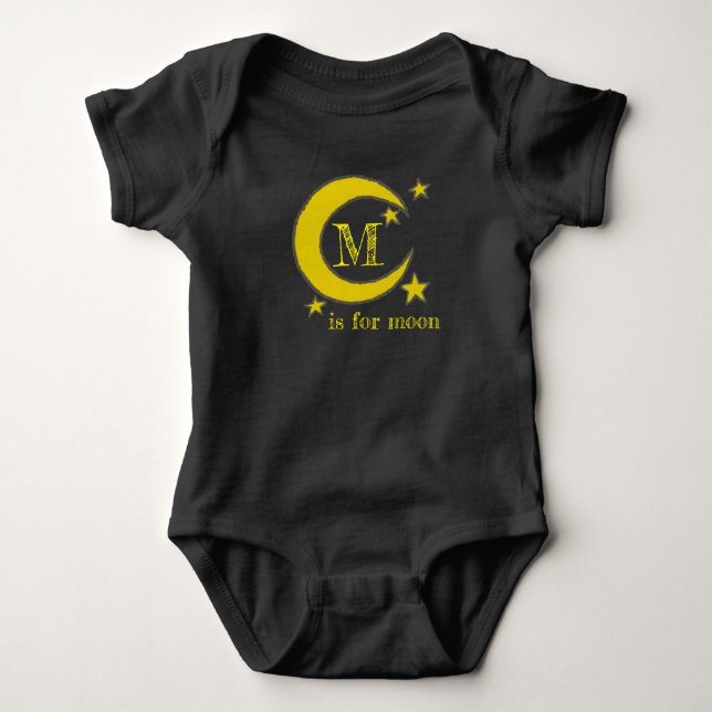 M ist für Mond Yellow Crescent Night Sky Stars ABC Baby Strampler (Vorderseite)
