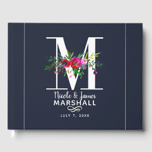 M Letter Initial Monogram Floral Name Wedding Gästebuch