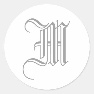 M Letter Monogram Sticker Grau Altes Englisch