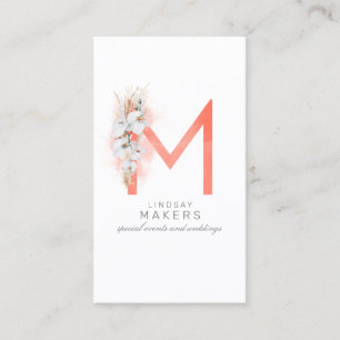 M Letter Monogram White Orchias and Pampas Grass Visitenkarte