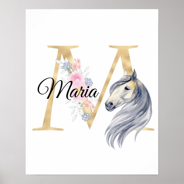 M letter personalised name monogram with horse poster (Vorne)