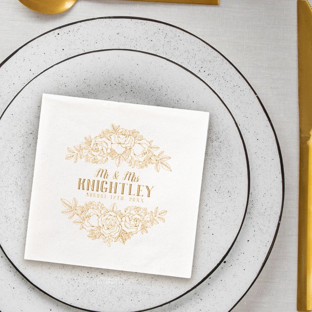 M. & Mme Beautiful Gold Foil Roses Floral Mariage (Créateur téléchargé)