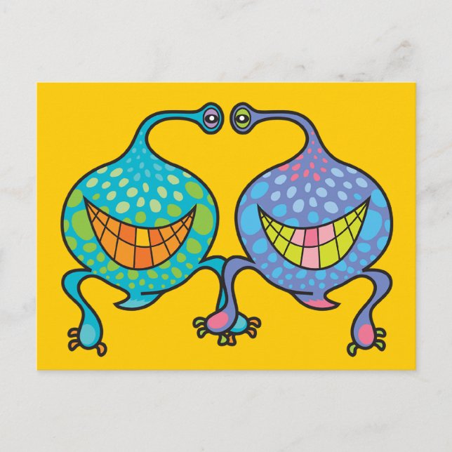 M. & Mme Blob Alien de dessin animé Fun Carte post (Devant)