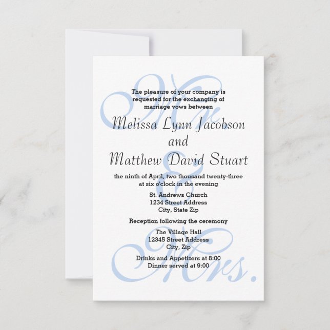 M. & Mme Blue-3x5 Invitation Mariage et réception (Devant)