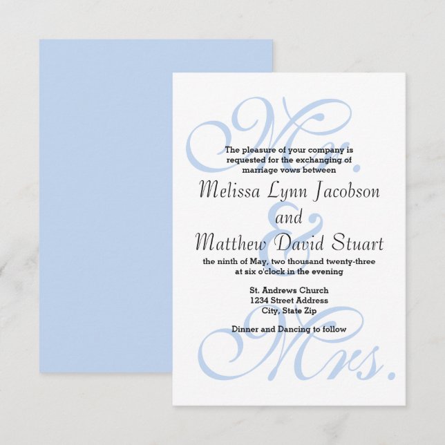 M. & Mme Blue - Faire-part de mariage 3x5 (Devant / Derrière)