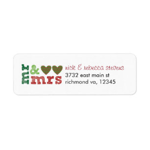 M. & Mme Coeurs de Noël Étiquettes de adresse
