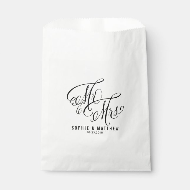 M. & Mme Elegant Script | Sacs de faveur de mariag (Devant)