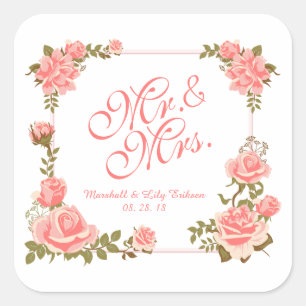 M. & Mme Elegant Sticker Mariage Floral
