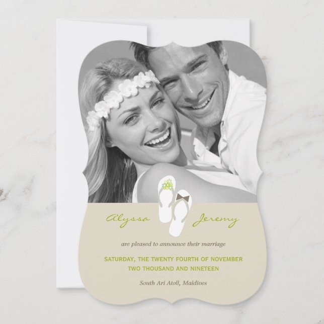 M. & Mme Flip Flops Faire-part de mariage sur la p (Devant)