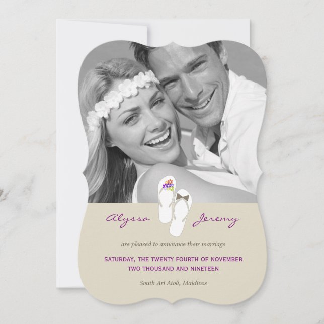 M. & Mme Flip Flops Faire-part de mariage sur la p (Devant)