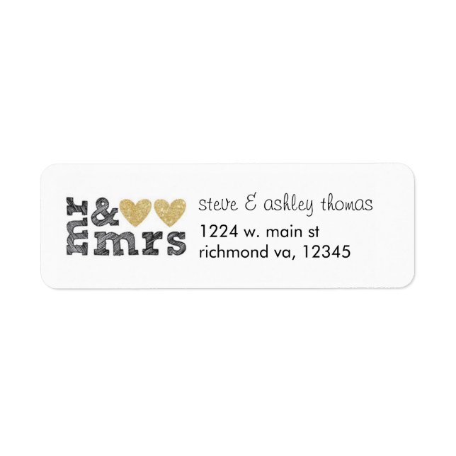 M. & Mme Gold Hearts Étiquettes de adresse (Devant)
