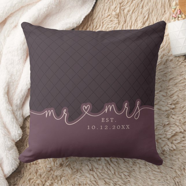 M. Mme Heart Script Muted Purple Mariage Coussin (Couverture)