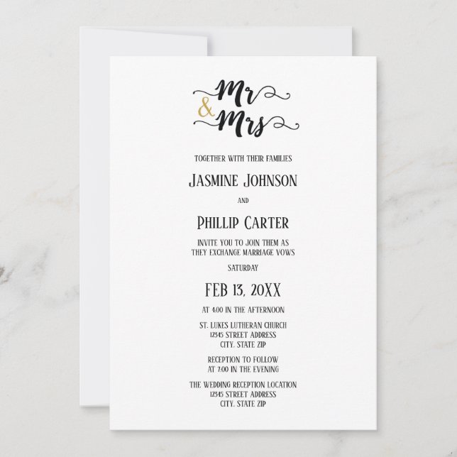 M. & Mme - Invitation Mariage/Réception (Devant)