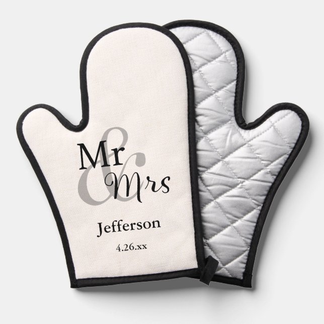 M. & Mme Mariage Nouveau Nom et date Oven Mitt (Recto/Verso)