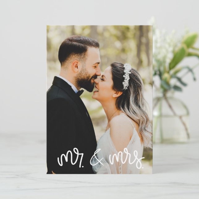 M. Mme Photo Black White Mariage Carte de remercie (Debout devant)