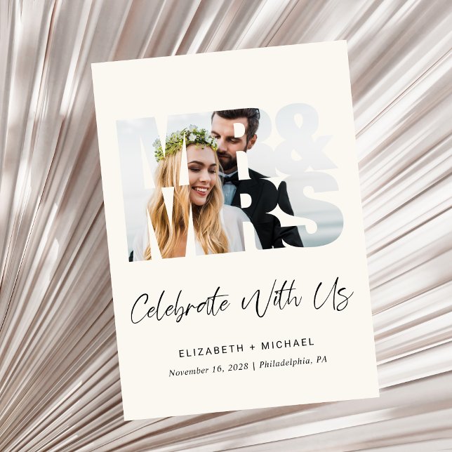 M. Mme. Photo Crème Mariage Réception Invitation (A chic photo wedding reception invitation to set the tone for an unforgettable event)