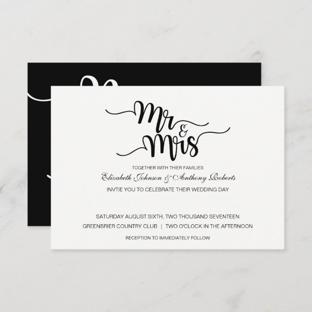 M. & Mme Script | Invitations de mariage modernes (Devant / Derrière)
