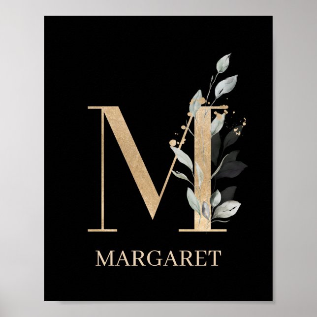 M Monogram Floral Poster personnalisé (Devant)