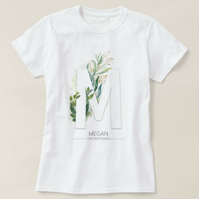 M Monogram Gold Greenery Blätter Elegant T-Shirt (Design vorne)