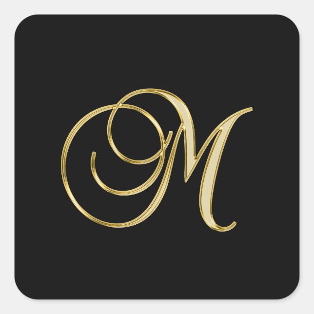 M Monogram Gold Script Quadratischer Aufkleber (Vorderseite)