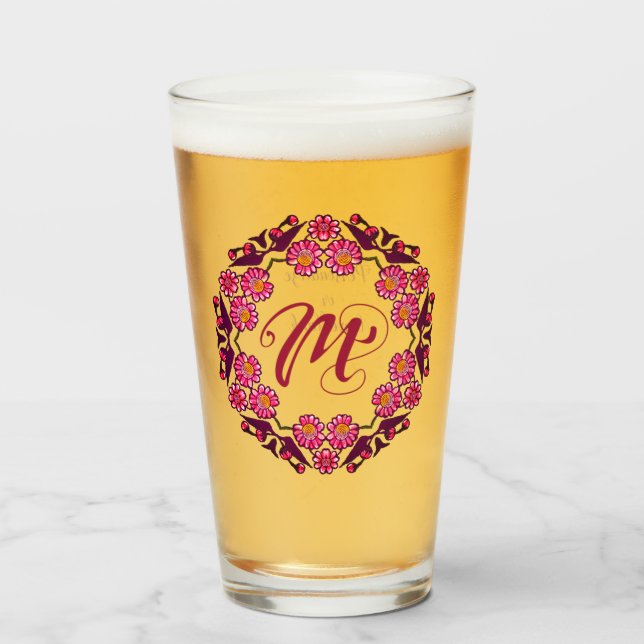 M Monogram Hübsch Boho Floral Hütte Bridesmaid Glas (Vorne (Gefüllt))