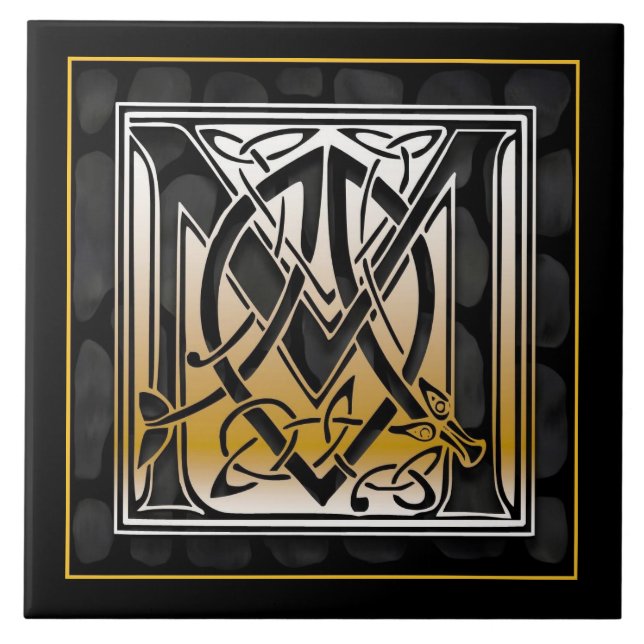 M Monogram Keltic Black Stone Keramik Tiles Fliese (Vorderseite)
