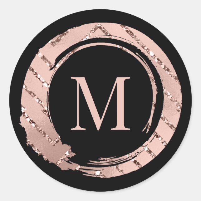 M Monogram Rose Blush Frame Bridal Sweet16. Runder Aufkleber (Vorderseite)