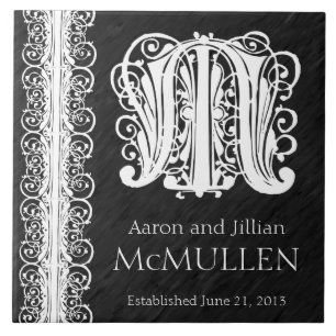 M Monogram "White Lace on Black" Hochzeitszange Fliese